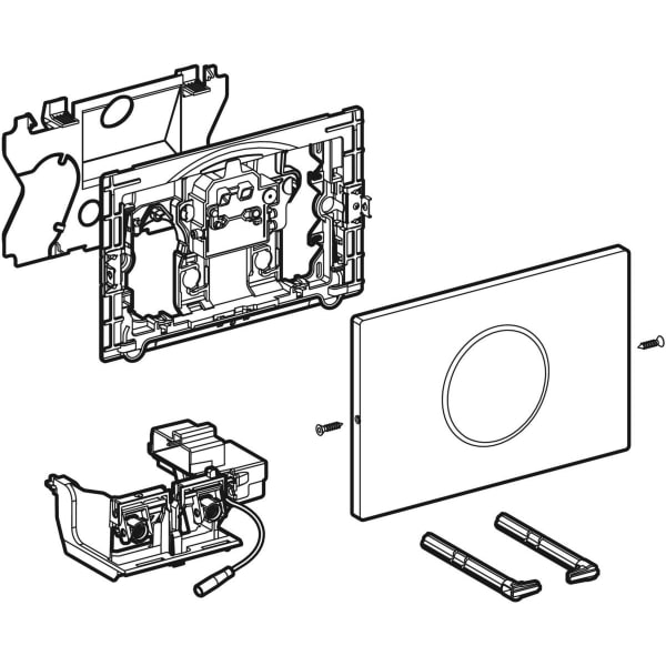 GEBERIT Ovládání WC Geberit elektronické, napájení ze sítě, pro splachovací nádržku pod omítku Sigma 12 cm, s ovládacím tlačítkem Sigma10, Round, automatické / bezdotykové, přišroubovatelné Deska: černá matná, povlak easy-to-clean Designový kroužek: černý #115.906.16.6