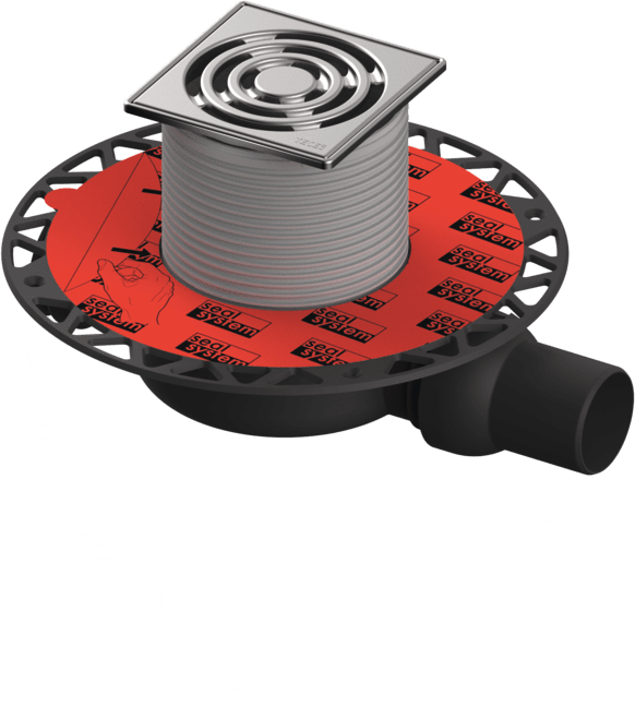 TECE Tělo podlahové vpusti TECEdrainpoint S 112, vpusť snížená s univerzální přírubou a s mřížkou z nerezové oceli #3601102