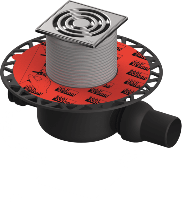 TECE Tělo podlahové vpusti TECEdrainpoint S 122, standardní, s univerzální přírubou a s roštem z nerezové oceli s těsněním Seal System #3601202