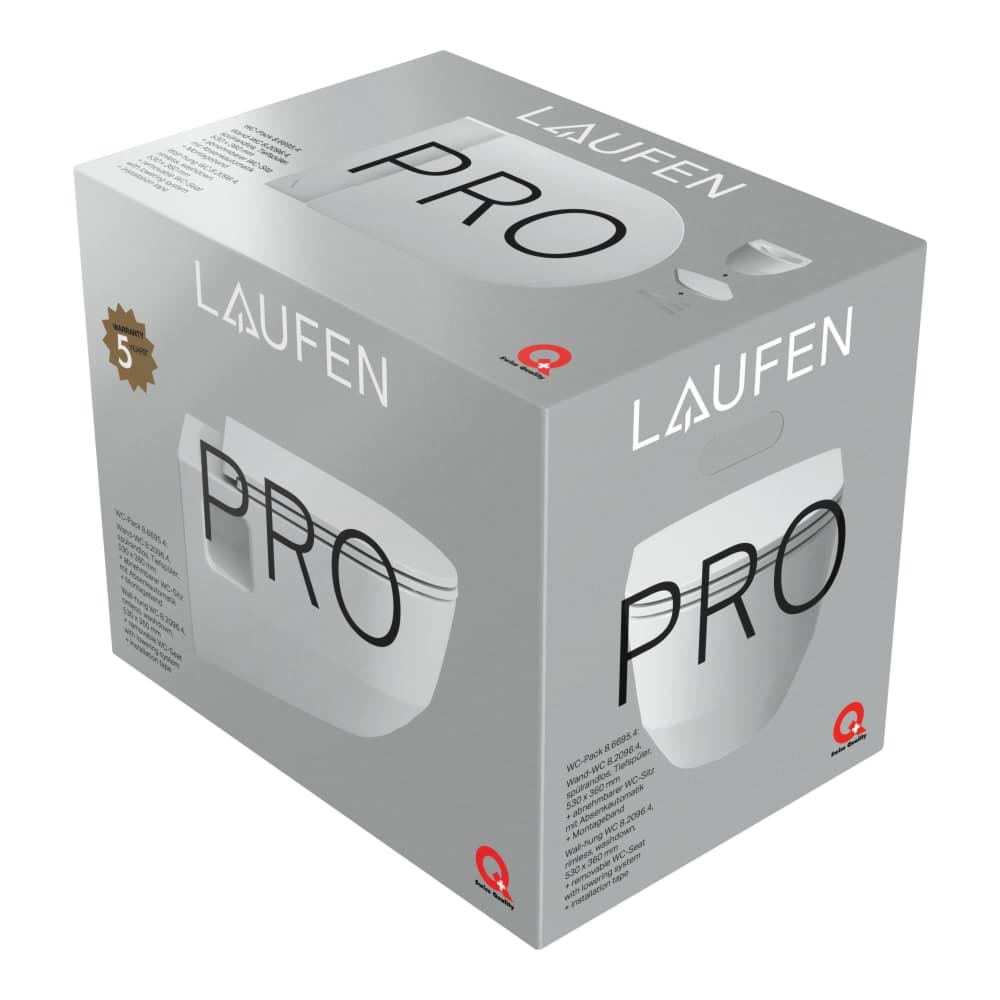 LAUFEN PRO Závěsné WC Pack, rimless, hluboké splachování, s viditelným uchycením, včetně sedátka s poklopem slim se zpomalovacím sklápěcím systémem 530 x 360 x 345 mm #H8669540000001 - 000 - Bílá