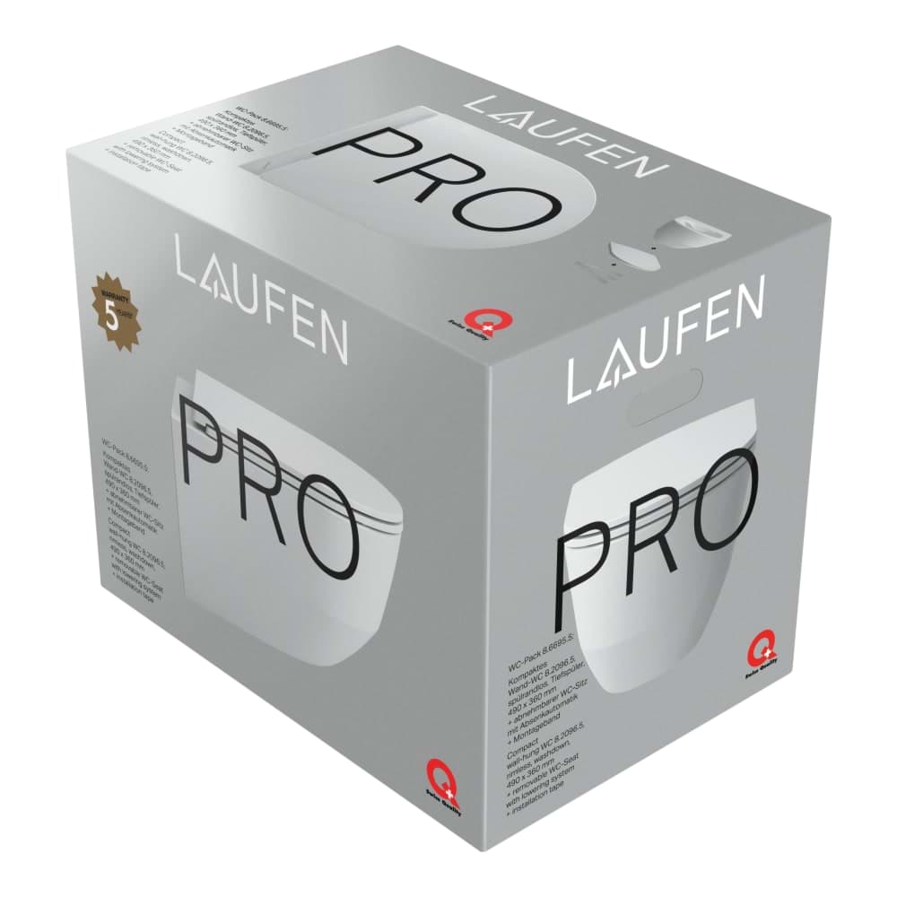 LAUFEN PRO Závěsné WC Pack, compact, rimless, hluboké splachování, včetně sedátka s poklopem slim se zpomalovacím sklápěcím systémem 490 x 360 x 345 mm #H8669550000001 - 000 - Bílá