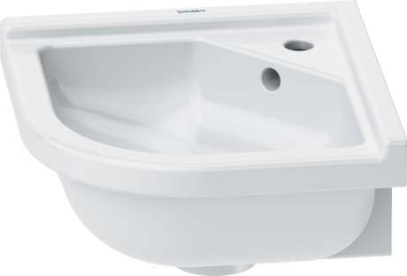 DURAVIT Rohové umývátko 075244 Design by Philippe Starck #07524400001 - p Barva 00, Bílá Vysoký lesk, Čtvercový, Počet míst pro mytí: 1 Uprostřed, Počet otvorů pro armaturu na jednom umyvadle: 1 Uprostřed 430 x 380 mm