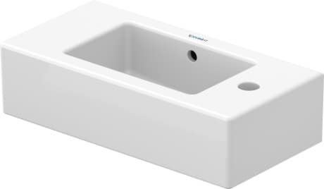 DURAVIT Umývátko 070350 Design by Duravit #07035000081 - ## Barva 00, Bílá Vysoký lesk, Počet míst pro mytí: 1 Uprostřed, Počet předpíchnutých otvorů pro baterii: 2 500 x 250 mm