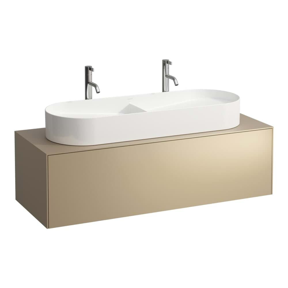 LAUFEN SONAR Skříňka pod umyvadlo, s 1 zásuvkou, pro umyvadlové mísy H812348, H812349, s výřezem uprostřed 1175 x 455 x 340 mm #H4054710341431 - 143 - Bílá mat & nero marquina