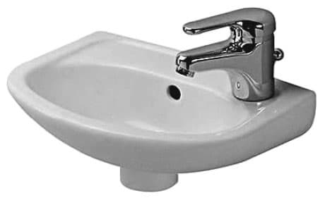 DURAVIT Umývátko Duraplus Compact 079735 #0797354100 - ## Barva 00, Bílá Vysoký lesk, Počet míst pro mytí: 1 Uprostřed, Počet předpíchnutých otvorů pro baterii: 2 365 x 265 mm