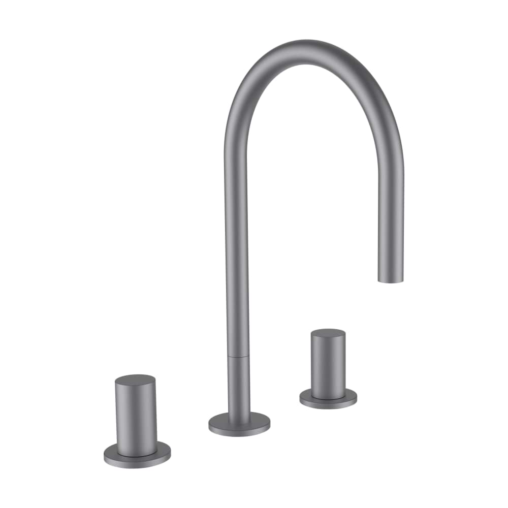 LAUFEN Kartell LAUFEN Umyvadlová stojánková tříotvorová baterie, otočný výtok 165 mm, průtok 5,7 l/min, bez automatické výpusti, PVD inox kartáčovaná ocel #H3123330902201