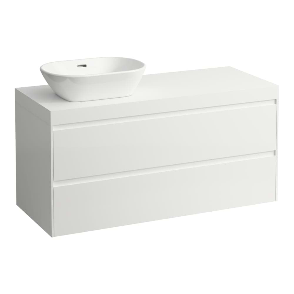 LAUFEN LANI Modulární sestava 1200, umyvadlová deska 65 mm (.260 bílá mat), s výřezem vlevo, se 2 zásuvkami 1185 x 495 x 580 mm #H4045721129901 - 990 - Special colour