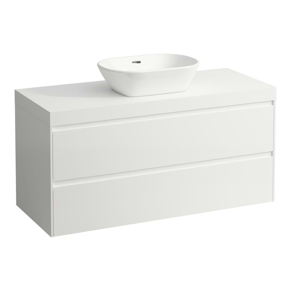 LAUFEN LANI Modulární sestava 1200, umyvadlová deska 65 mm (.260 bílá mat), s výřezem uprostřed, se 2 zásuvkami 1185 x 495 x 580 mm #H4045711122601 - 260 - Bílá mat