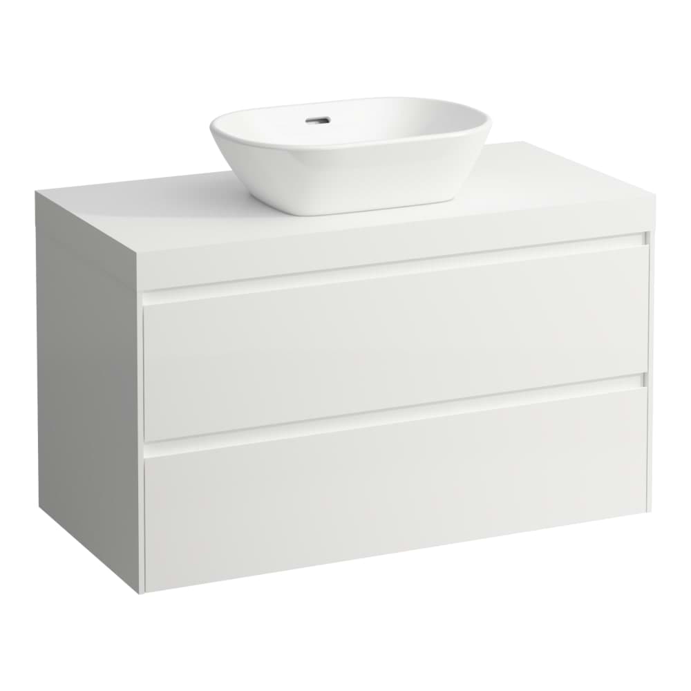 LAUFEN LANI Modulární sestava 1000, umyvadlová deska 65 mm (.260 bílá mat), s výřezem uprostřed, se 2 zásuvkami 985 x 495 x 580 mm #H4045611122611 - 261 - Bílá lesklá