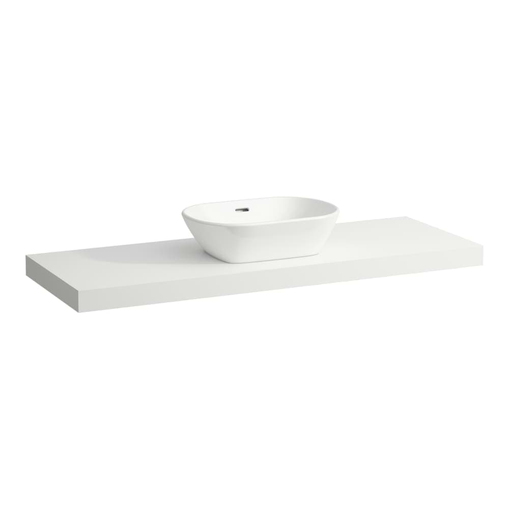 LAUFEN LANI Umyvadlová deska 1400, s výřezem uprostřed, tloušťka: 65 mm, vč. 3 nástěnných držáků 1370 x 495 x 65 mm #H4046811122601 - 260 - Bílá mat