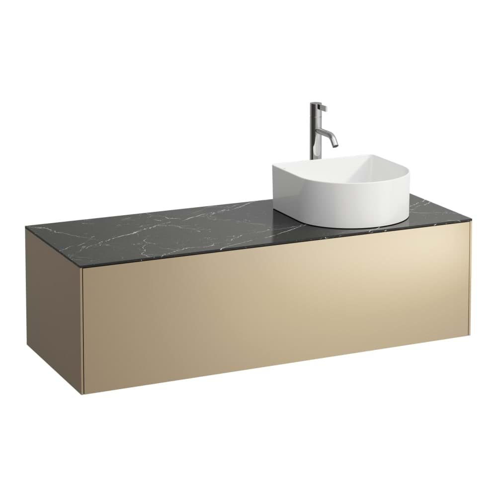 LAUFEN SONAR Skříňka pod umyvadlo, s 1 zásuvkou, pro umyvadlové mísy H812340, H812341, H812342, H812343, s výřezem vpravo vč. otvoru pro baterii uprostřed 1175 x 455 x 340 mm #H4054270341431 - 143 - Bílá mat & nero marquina
