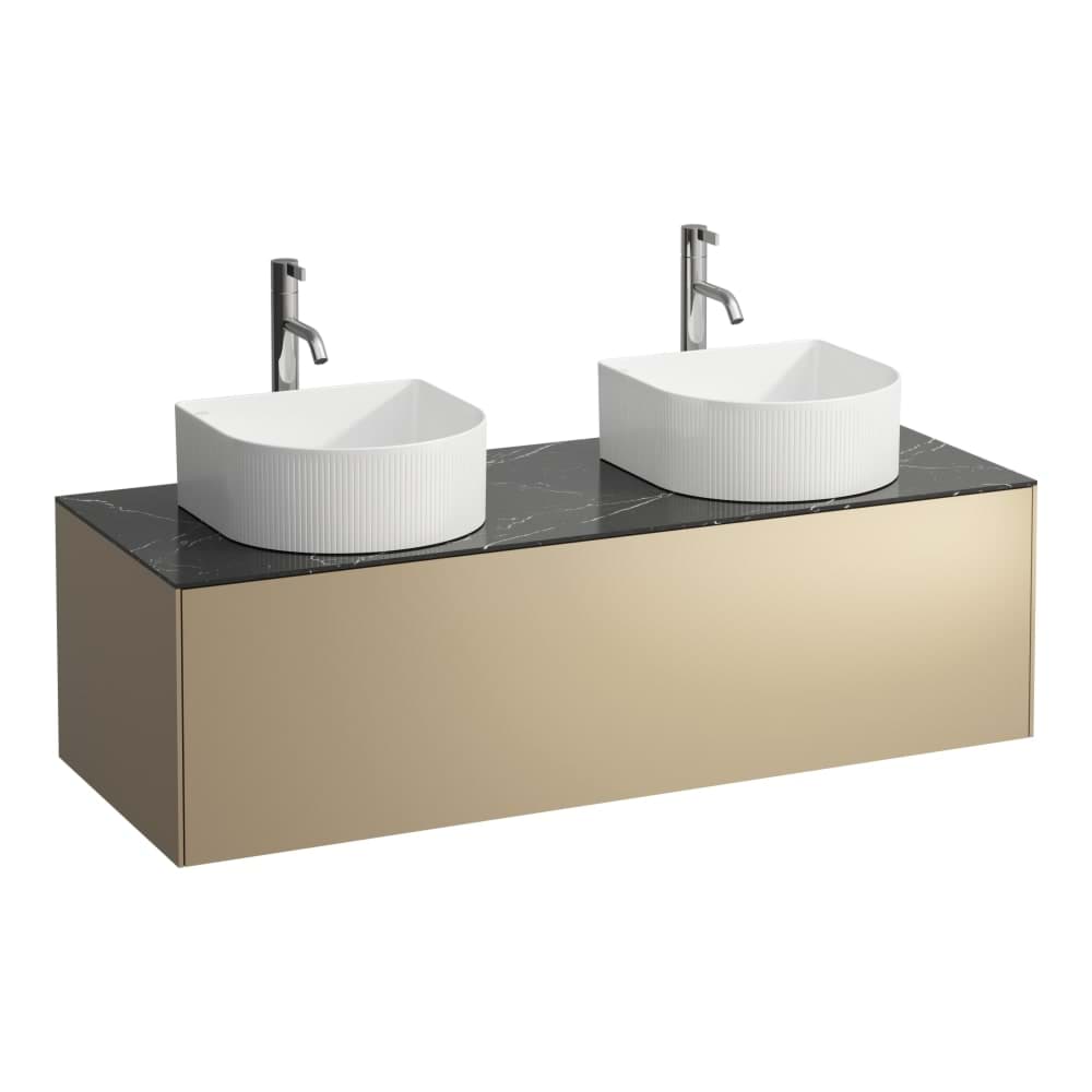 LAUFEN SONAR Skříňka pod umyvadlo, s 1 zásuvkou, pro umyvadlové mísy H812340, H812341, H812342, H812343, s výřezy vlevo a vpravo vč. otvorů pro baterii uprostřed 1175 x 455 x 340 mm #H4054280341431 - 143 - Bílá mat & nero marquina