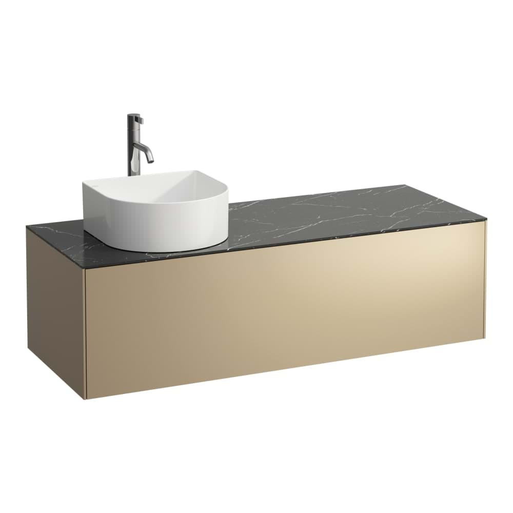 LAUFEN SONAR Skříňka pod umyvadlo, s 1 zásuvkou, pro umyvadlové mísy H812340, H812341, H812342, H812343, s výřezem vlevo vč. otvoru pro baterii uprostřed 1175 x 455 x 340 mm #H4054260341411 - 141 - Měď & nero marquina