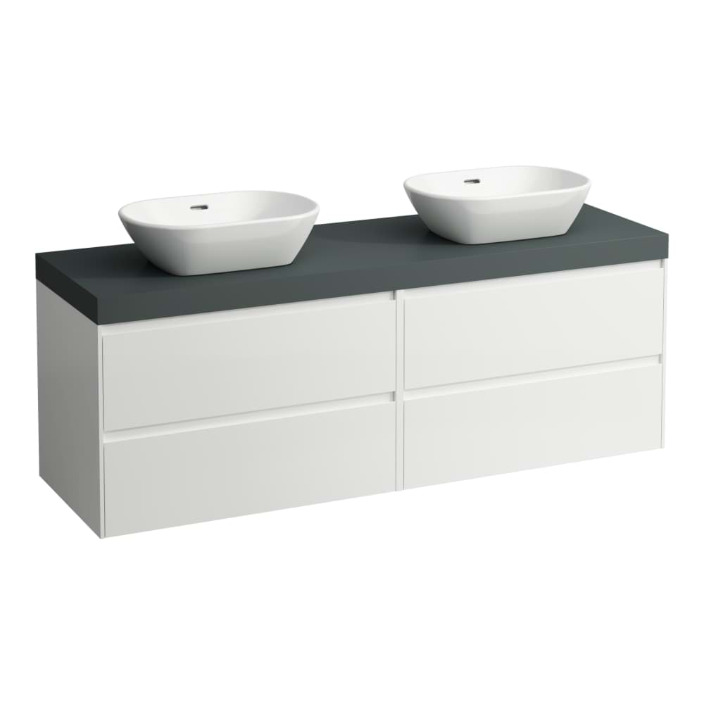 LAUFEN LANI Modulární sestava 1600, umyvadlová deska 65 mm (.266 šedá traffic), s výřezy vlevo a vpravo, se 4 zásuvkami: zásuvkový element 800 pravý + zásuvkový element 800 levý 1570 x 495 x 580 mm #H4055941122661 - 266 - Šedá traffic