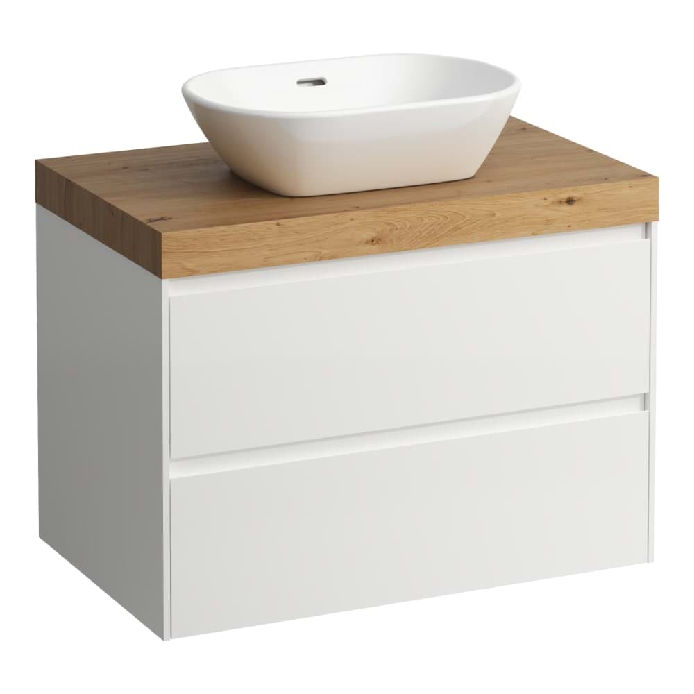 LAUFEN LANI Modulární sestava 800, umyvadlová deska 65 mm (.267 divoký dub), s výřezem uprostřed, se 2 zásuvkami 785 x 495 x 580 mm #H4065511129901 - 990 - Special colour