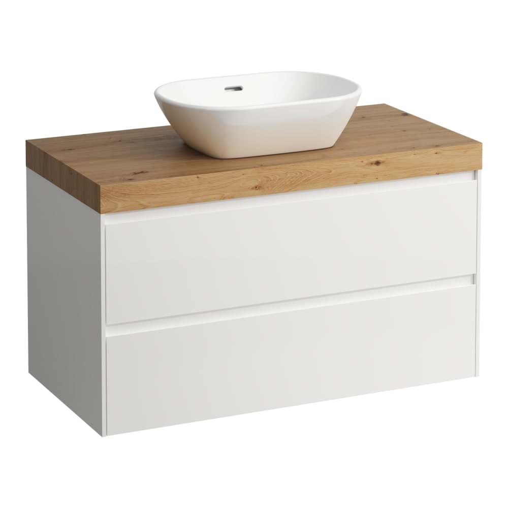 LAUFEN LANI Modulární sestava 1000, umyvadlová deska 65 mm (.267 divoký dub), s výřezem uprostřed, se 2 zásuvkami 985 x 495 x 580 mm #H4065611122661 - 266 - Šedá traffic
