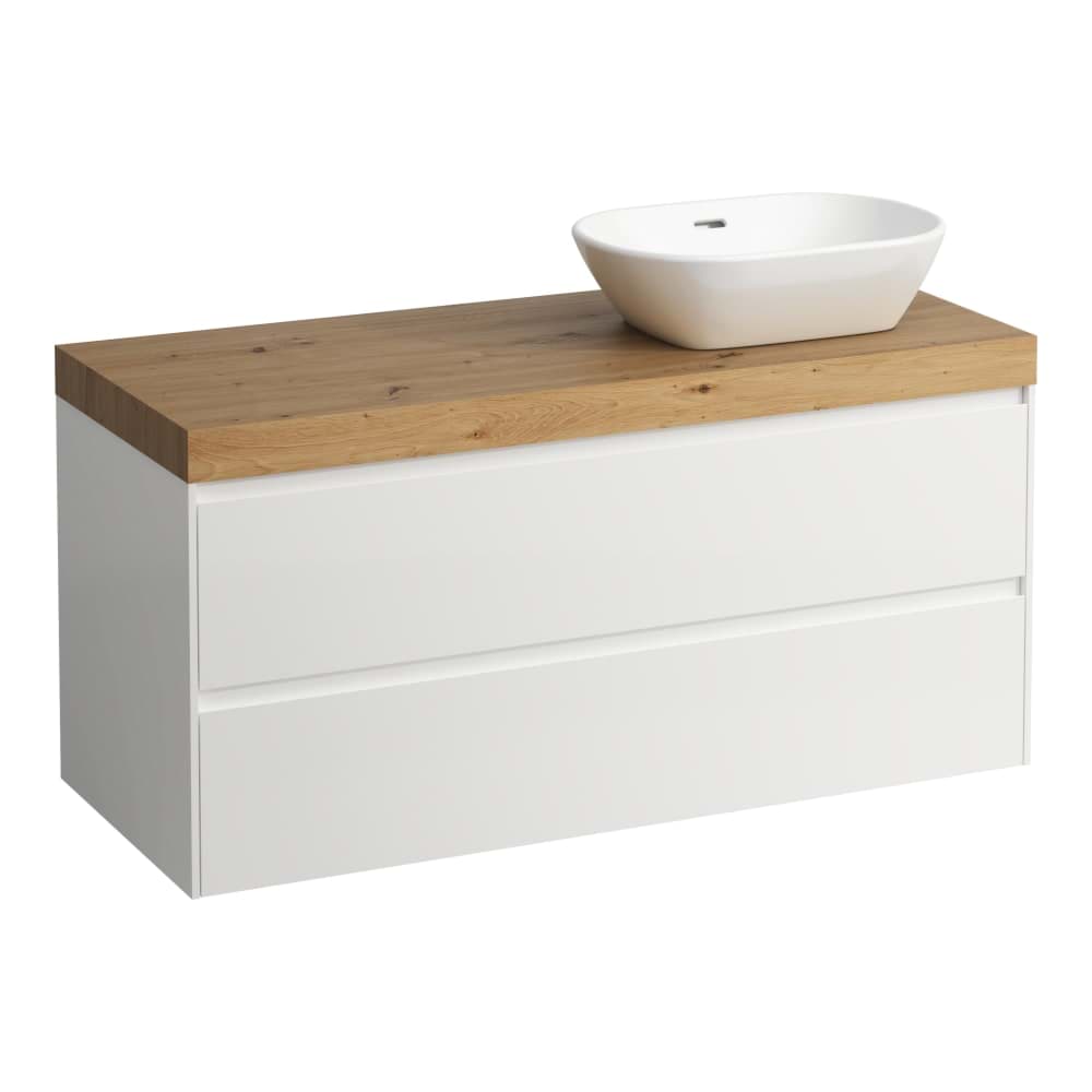 LAUFEN LANI Modulární sestava 1200, umyvadlová deska 65 mm (.267 divoký dub), s výřezem vpravo, se 2 zásuvkami 1185 x 495 x 580 mm #H4065731129901 - 990 - Special colour