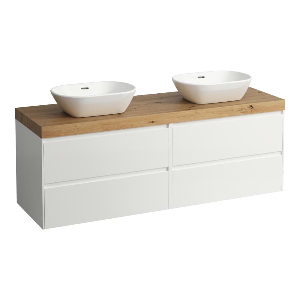 LAUFEN LANI Modulární sestava 1600, umyvadlová deska 65 mm (.267 divoký dub), s výřezy vlevo a vpravo, se 4 zásuvkami: zásuvkový element 800 pravý + zásuvkový element 800 levý 1570 x 495 x 580 mm #H4065941129991 - 999 - Multicolour