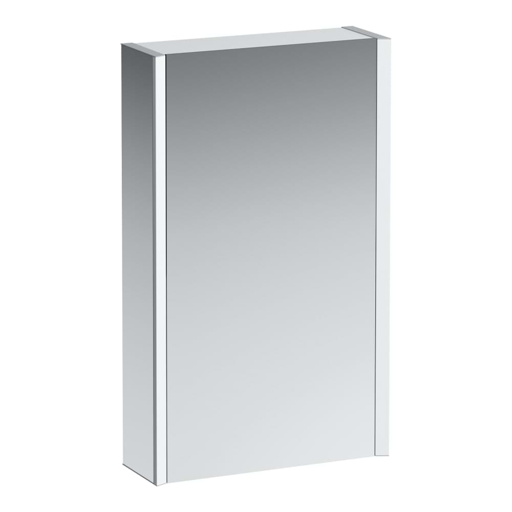 LAUFEN FRAME 25 Hliníková zrcadlová skříňka, podélné LED osvětlení, dvířka vlevo, el. zásuvka a senzorový spínač osvětlení 450 x 150 x 750 mm #H4083019001451 - 145 - Bílá lesklá