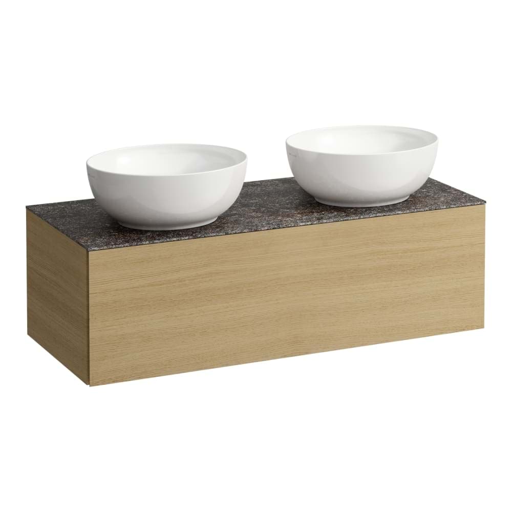 LAUFEN ILBAGNOALESSI Zásuvkový element 1200, s jednou zásuvkou, s výřezem vlevo a vpravo, s vrchní deskou Marrone Naturale, pro umyvadlo H818975/6 1200 x 500 x 370 mm #H4323140976301 - 630 - Noce canaletto - Dřevěná dýha