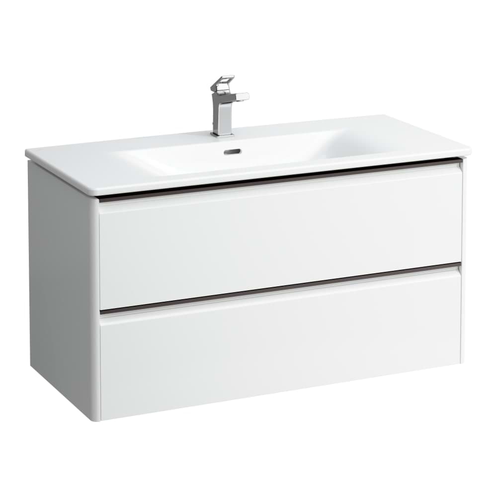 LAUFEN PALACE Umyvadlo slim se skříňkou 100 cm, se 2 zásuvkami, vč. dělícího systému do zásuvek. Lze instalovat standardní nebo prostorově úsporný sifon H894250, s držákem z eloxovaného hliníku 1000 x 450 x 545 mm #H8617072661041 - 266 - Šedá traffic