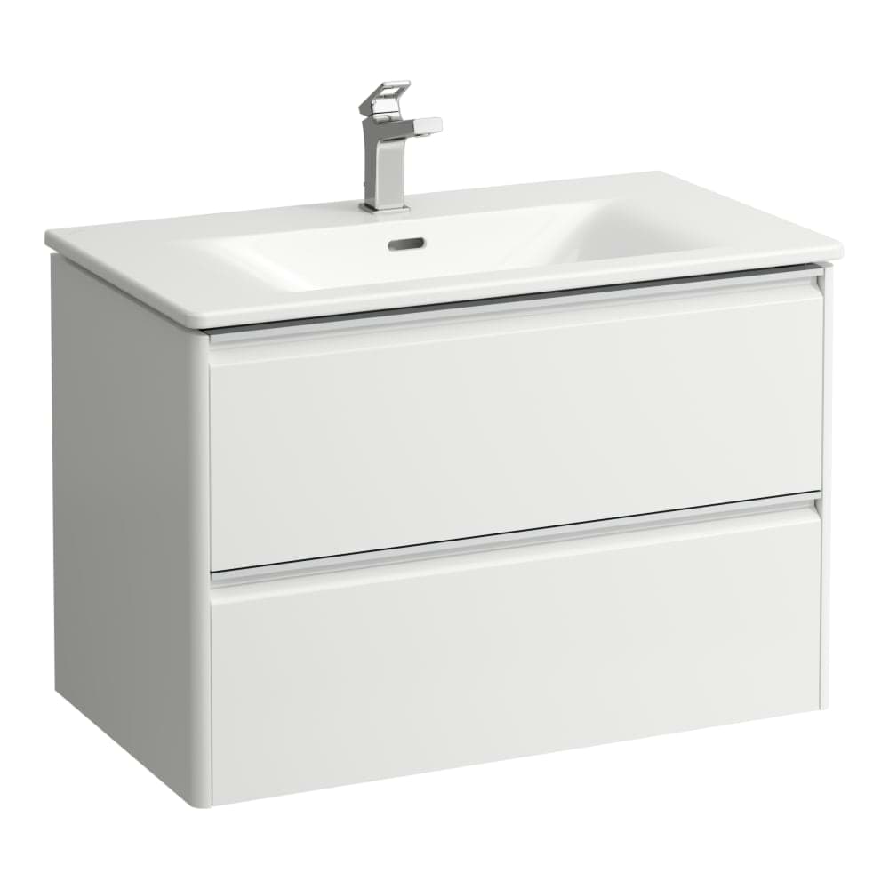 LAUFEN PALACE Umyvadlo slim se skříňkou 80 cm, se 2 zásuvkami, vč. dělícího systému do zásuvek. Lze instalovat standardní nebo prostorově úsporný sifon H894250, s držákem z eloxovaného hliníku 800 x 450 x 545 mm #H8607052661041 - 266 - Šedá traffic