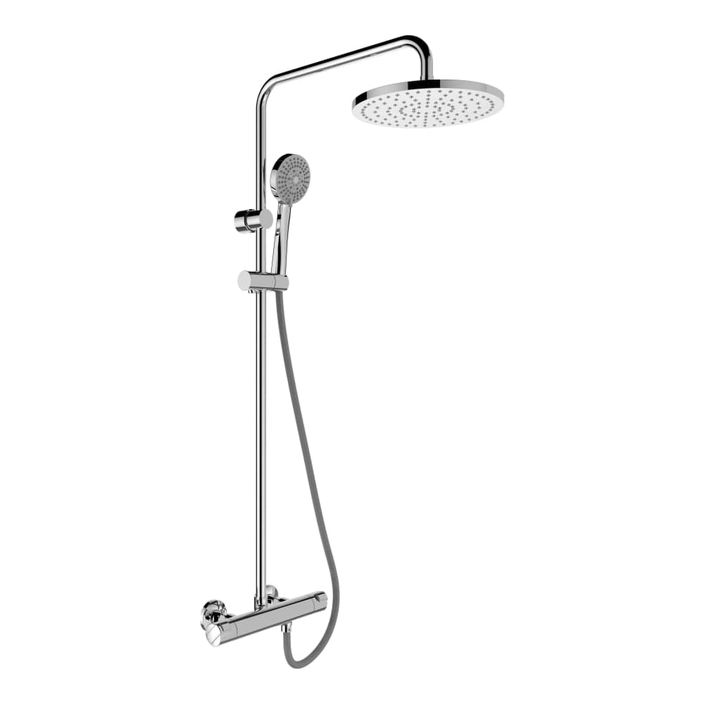 LAUFEN Termostatická sprchová stanice CITYPRO, vzdálenost připojení 134-166 mm, s dešťovou sprchou Ø 250 mm, s plastovou hadicí 1600 mm, s ruční sprchou Stella 100 3F #HF501957100600