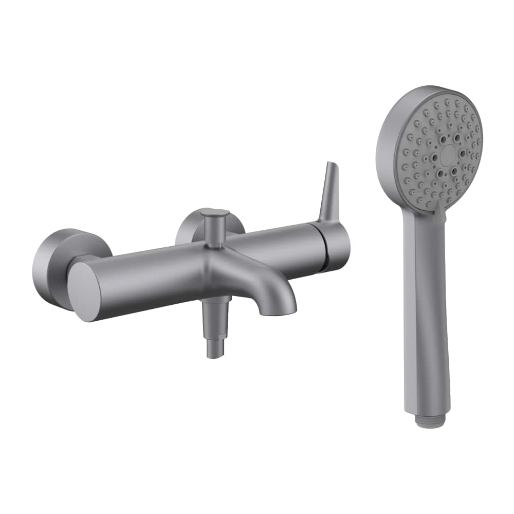 LAUFEN PURE Vaňová nástenná páková batéria, so sprchovou syntetickou hadicou 1600 mm a ručnou sprchou Stella 80 3F, PVD inox kartáčovaná oceľ #HF901760423600