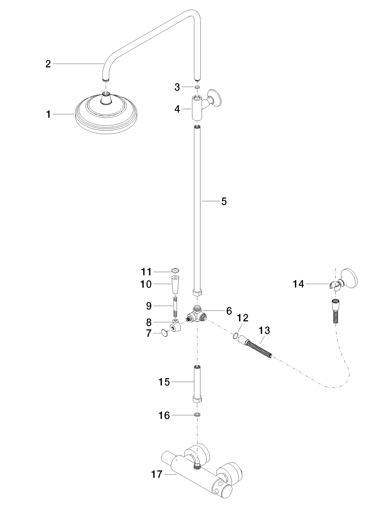 DORNBRACHT Sprchová trubka MADISON se sprchovým termostatem bez ruční sprchy FlowReduce - kartáčovaná mosaz (23kt zlato) #34458360-28