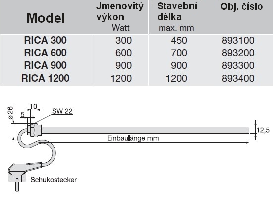 ZEHNDER RICA elektrická topná tyč 300W 893100