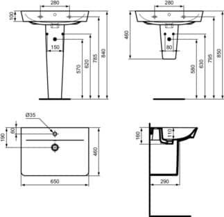 IDEAL STANDARD Connect Air umyvadlo 650x460mm, s 1 otvorem pro baterii, s otvorem pro přepad (kulatý) #E0741MA - Bílá (Alpine) s Ideal Plus, obrázek 7