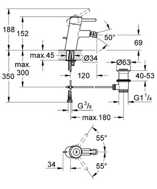 GROHE Concetto Páková bidetová baterie, DN 15, velikost S Chrom #32208000