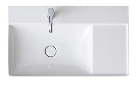 DURAVIT Umyvadlo 234880 Design by Duravit #2348800070 - pp Barva 00, Bílá Vysoký lesk, Obdélníkový, Počet míst pro mytí: 1 Vlevo, Počet otvorů pro armaturu na jednom umyvadle: 2 Uprostřed, Broušené 800 x 470 mm