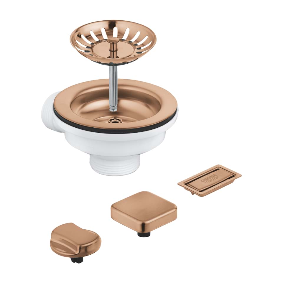GROHE Odtokový set s otočným knoflíkem pro automatické ovládání pro jednosektorový dřez kartáčovaný Warm Sunset #40996DL0