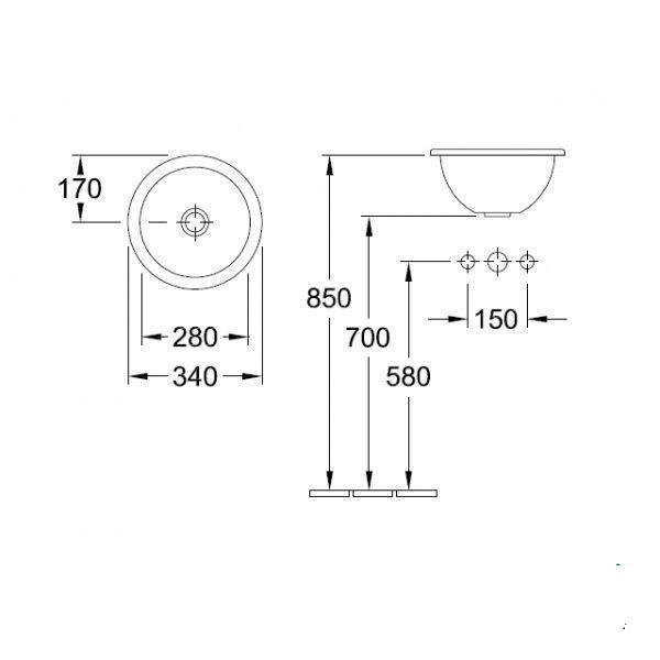 VILLEROY & BOCH LOOP&FRIENDS umyvadlo zápustné pravé 34cm 61413401 - bílá