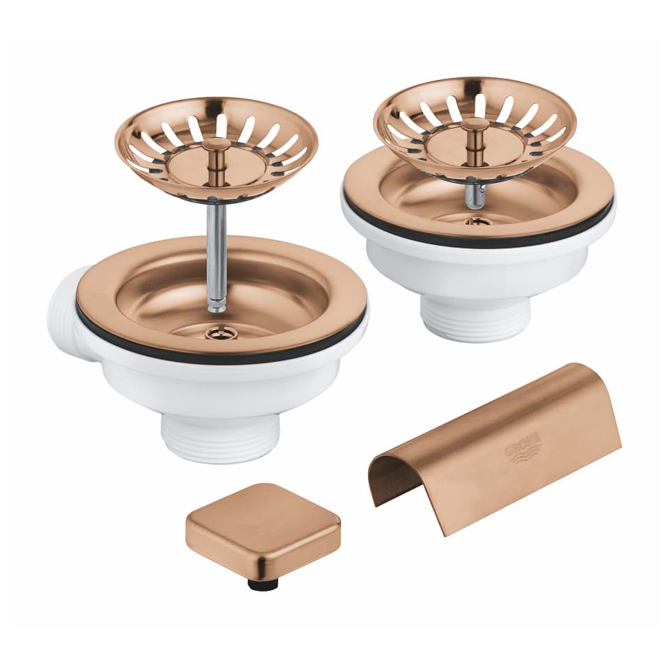 GROHE Odtokový set s otočným knoflíkem pro automatické ovládání pro dvousektorové dřezy kartáčovaný Warm Sunset #40999DL0