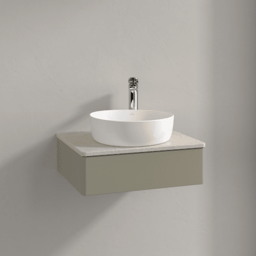 VILLEROY BOCH Toaletní skříňka Antao, 1 zásuvka, 600 x 190 x 500 mm, přední strana bez konstrukce, Stone Grey Matt Lacquer / Botticino #K07053HK, obrázek 2