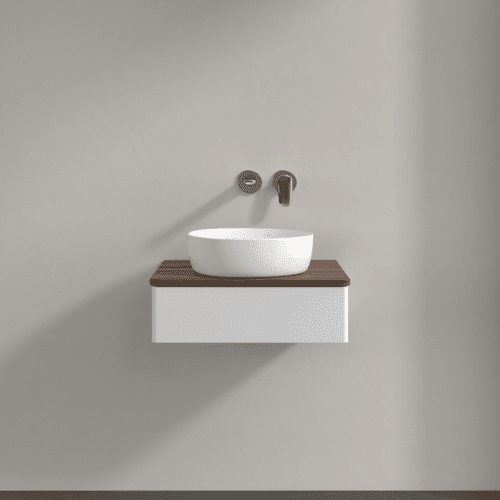 VILLEROY BOCH Toaletní skříňka Antao, 1 zásuvka, 600 x 190 x 500 mm, přední strana bez konstrukce, lesklý bílý lak / teplý ořech #K07012GF, obrázek 3