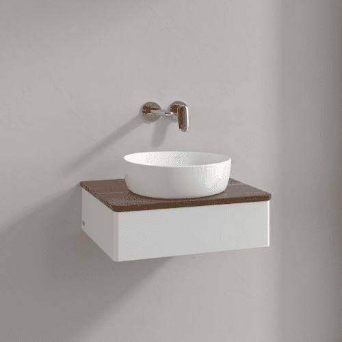 VILLEROY BOCH Toaletní skříňka Antao, 1 zásuvka, 600 x 190 x 500 mm, přední strana bez konstrukce, lesklý bílý lak / teplý ořech #K07012GF, obrázek 2