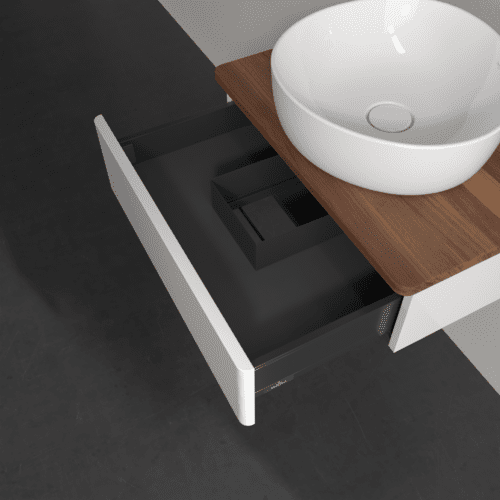 VILLEROY BOCH Toaletní skříňka Antao, 1 zásuvka, 600 x 190 x 500 mm, přední strana bez konstrukce, lesklý bílý lak / teplý ořech #K07012GF, obrázek 5