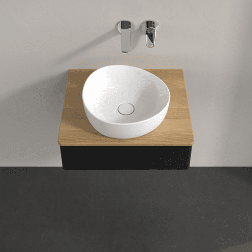 VILLEROY BOCH Toaletní skříňka Antao, 1 zásuvka, 600 x 190 x 500 mm, přední strana bez konstrukce, černý matný lak / medový dub #K07011PD, obrázek 4