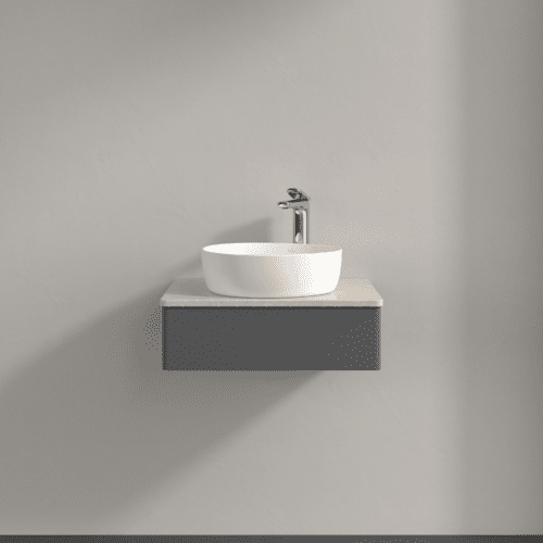 VILLEROY BOCH Toaletní skříňka Antao, 1 zásuvka, 600 x 190 x 500 mm, přední strana bez konstrukce, antracitový matný lak / Botticino #K07053GK, obrázek 3