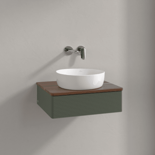 VILLEROY BOCH Toaletní skříňka Antao, 1 zásuvka, 600 x 190 x 500 mm, strukturovaná přední část, listově zelený matný lak / teplý ořech #K07112HL, obrázek 2