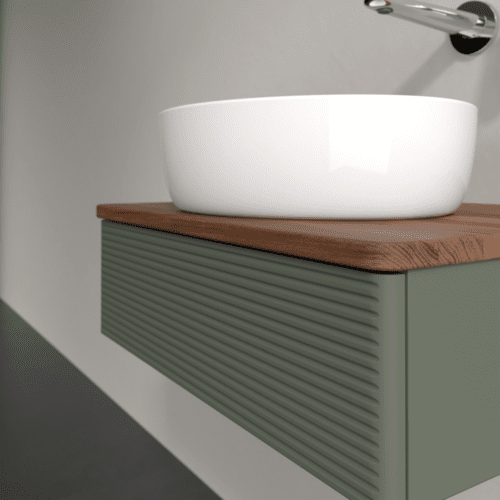 VILLEROY BOCH Toaletní skříňka Antao, 1 zásuvka, 600 x 190 x 500 mm, strukturovaná přední část, listově zelený matný lak / teplý ořech #K07112HL, obrázek 5