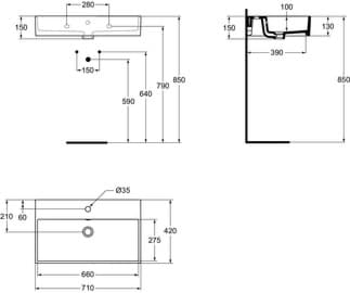 IDEAL STANDARD Umyvadlo Strada 710x420 mm, s 1 otvorem pro baterii, s otvorem pro přepad (kulatý) #K078201 - Bílá (Alpine)