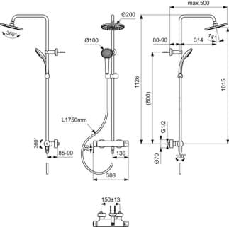IDEAL STANDARD Cerafine O exponovaný sprchový systém #BC750AA - chrom
