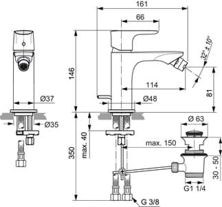 IDEAL STANDARD Bidetová baterie Connect Air, průmět 114 mm #A7030AA - chrom