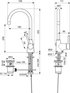 IDEAL STANDARD Umyvadlová baterie Ceraline s vysokou výtokovou trubicí, 160mm výčnělek #BC195AA - chrom, obrázek 2
