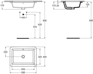IDEAL STANDARD Podomítkové umyvadlo Strada 595x440 mm, bez otvoru pro baterii, s otvorem pro přepad (kulatý) #K0779MA - Bílá (Alpine) s Ideal Plus, obrázek 9