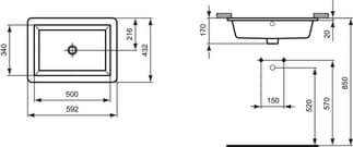 IDEAL STANDARD Podomítkové umyvadlo Strada 595x440 mm, bez otvoru pro baterii, s otvorem pro přepad (kulatý) #K0779MA - Bílá (Alpine) s Ideal Plus, obrázek 2